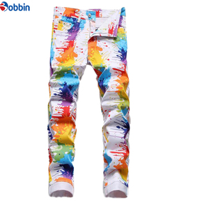 Pantalones Vaqueros Personalizados para Hombre, Corte Ajustado, Estampado con Salpicaduras de Pintura Coloridas, Diseño Casual, Cintura Media, Poliéster, Pierna Recta - Product Image 2