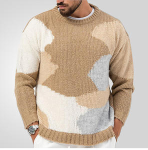 Pull en maille Argyle pour homme, col en V, manches longues, pull d'hiver chaud, doux, respirant, anti-boulochage, pull classique, logo personnalisé - Product Image 2