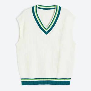Nouvelle Arrivée OEM 2026 – Gilet Pull sans Manches Tricoté pour Homme, Col en V, Bordure Rayée Blanc-Vert, Vêtement de Printemps – Vente en Gros - Product Image 3