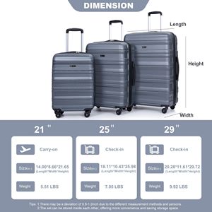 Set da bagaglio espandibile 3 pezzi grigio per PC valigia leggera e resistente con ruote a due ganci e lucchetto TSA (21/25/29) - Product Image 3