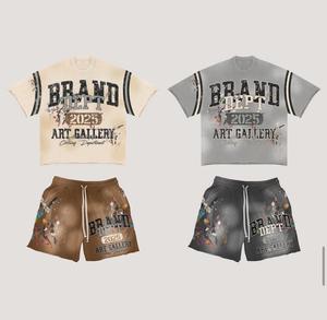 Ensemble court 2 pièces pour homme, été, t-shirt et short, respirant, 100% coton, style streetwear, imprimé en sérigraphie - Product Image 1