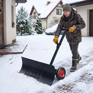 Pousse-neige à lame de 30 po x 14 po avec roues, lame et poignée réglables, pelle à neige en acier pour allée et usage extérieur ODGWTO016 - Product Image 1