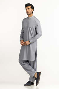 Ensemble Kurta Pyjama en Coton Gris pour Homme, Coupe Classique, Longueur Genou, Style Traditionnel Décontracté Inde Pakistan, Disponible en Gros - Product Image 3
