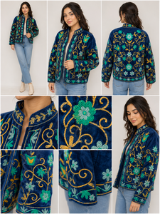 Luxury Handmade Embroidery Bomber Jacket Women <b>Needlework</b> Wedding Wear Comfortable Cotton Lining Vintage Floral Party Coat - Product Image 5