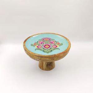Handmade Wooden Cake Stand Round Floral Pattern Dessert Display <b>Tray</b> 1 Piece - Product Image 5