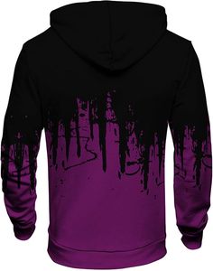 Sudadera con Capucha para Hombre, Estilo Gótico con Estampado de Goteo, Corte Regular, Morado y Negro, Logotipo en la Espalda, Prenda de Otoño, Tejido de Poliéster - Product Image 1