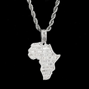 Colgante de mapa de África de moissanita con incrustaciones de circonitas, de plata 925, con corte baguette y engaste de canal, colgante de lujo temático para collar estilo Hip Hop - Product Image 1