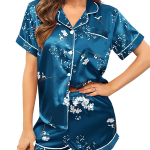 Ensembles deux pièces en soie 100 % de haute qualité pour femmes, tenues de nuit printemps-été respirantes à manches courtes, luxe sur le devant - Product Image 1