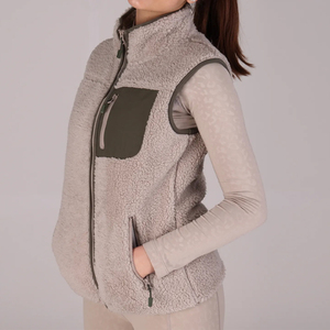 Chaleco polar térmico beige transpirable para mujer, el más vendido, con cuello en V, bolsillos con cremallera, bolsillo en el pecho con parche tejido, sin mangas, para exteriores - Product Image 4