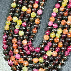 Perles de pierres précieuses en tourmaline naturelle, facettées, rondes, magnifiques, multicolores, brin complet, perles de haute qualité - Product Image 1