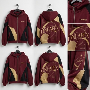 <b>Women's</b> Hooded Acid Wash Tracksuit Set Maroon Gold <b>Black</b> Color Blocking Streetwear Loose Fit <b>Shorts</b> with Side Pockets - Product Image 4