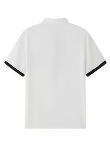 Men's Winter Solid Casual Fleece Knitted Short Sleeve Polo Shirt Set Pockets Matching Pants Breathable 180g Quick Dry Customized - Product Image 4