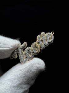 Fully Iced Out Lab Grown Diamond Custom Cursive Letter Name Necklace 14K <b>Solid</b> <b>Gold</b> Unique Luxury Charm <b>Pendant</b> Gift for Her Him - Product Image 3