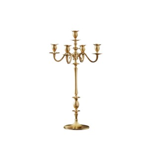 Support de chandelier à 5 bras en métal finition or satiné, centre de table pour mariage, banquet, décoration d'événements - Product Image 1