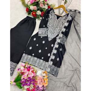Magnifiques ensembles pour femmes pour les fêtes, haut-plazzo et dupatta avec broderie et travail de séquence - Product Image 3
