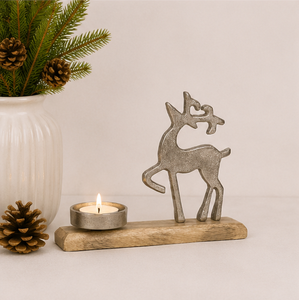Porte-bougie chauffe-plat en aluminium fait main de luxe avec base en bois de manguier naturel pour la décoration de Noël à la maison et sur la table - Product Image 3