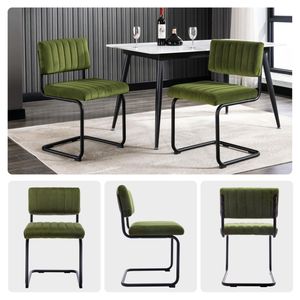 Ergonomic Green Upholstered Dining Chair with Metal Legs, Velvet Accent Chair for Restaurant, Hotel Lobby and Cafe <b>Seating</b> - Product Image 2