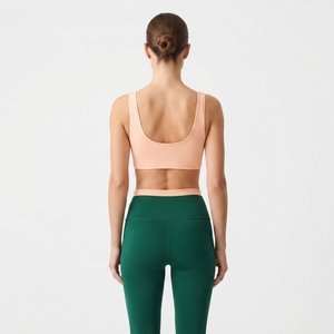 Conjunto Deportivo para Mujer, Color Verde Durazno, Bra Deportivo con Contraste, Leggings de Cintura Alta, para Yoga, Gimnasio, Fitness, Ropa Deportiva - Product Image 3