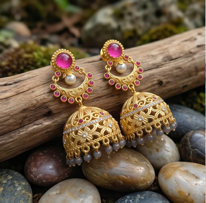 Pendientes Jhumka Clásicos Tradicionales de Latón DIVYORO para Fiesta - Product Image 4