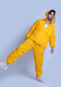 Men's Black Hooded Windproof Tracksuit Lightweight Polyester Streetwear Full Zip <b>Jacket</b> and Pants Set Solid Color Loose Fit Spri - Product Image 6