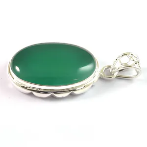 Green Onyx 925 Sterling Silver Handmade Pendant Natural Gemstone Oval Cabochon Elegant Jewelry Wholesale - Product Image 1