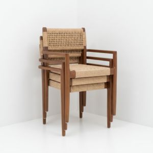 Living Room Chairs Modern Minimalist Solid Teak Wood Stackable Accent <b>Armchair</b> Rope Woven Seat For Villa Apartment Sourcing - Product Image 3