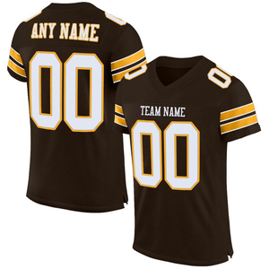 Maillot de football américain personnalisé pour homme, marron, en mesh, col en V, manches courtes, impression sublimée, respirant, 100% polyester, nom de l'équipe - Product Image 4