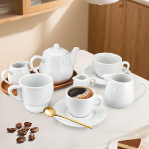 Wholesale Minimalist White Ceramic Coffee Tea <b>Set</b> Modern Porcelain Pot Cup and Saucer Service <b>Set</b> for Hotel <b>Restaurant</b> Cafe Use - Product Image 2