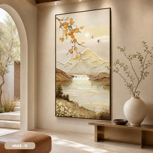 Peinture murale abstraite moderne de paysage de montagne en soie encadrée de qualité supérieure, cascade de rivière, œuvre d'art faite à la main, décoration intérieure OEM - Product Image 6