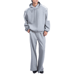 Customized Heavyweight Streetwear Tracksuit Oversized Raglan Sleeve Striped Hoodie Wide Leg Sweatpants Blank Fleece <b>Jogging</b> <b>Suit</b> - Product Image 2