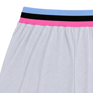 Shorts de basketball en maille sublimée blanc et rose pour hommes, en polyester, pour l'entraînement et les matchs, uniforme d'équipe, performance sportive - Product Image 6