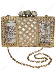 กระเป๋าคลัทช์ฝังมุกทำมือพร้อมกรอบทองเหลืองแกะสลักลายฉลุ ดีไซน์เนอร์สำหรับงานกลางคืน ขายส่งแบบ OEM - Product Image 2