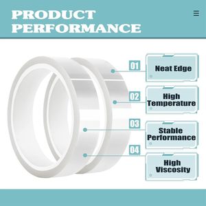 2 Rolls 20mm X 33m (108ft) <b>Clear</b> Transparent High-Temperature Heat Resistant <b>Tape</b> Heat Transfer Press Adhesive <b>Tape</b> - Product Image 2