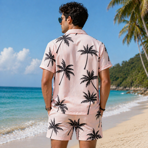 peech Color Floral PrintDesign Breathable Men's Casual BeechWear SummerShirt 320Grams QuickDry Eco-Friendly Short Sleeve100%poly - Product Image 2