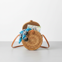 Tas Selempang Rotan Anyaman Tangan Musim Panas, Hias Manik-Manik, Ritsleting, Rantai, Gaya Boho Alami, Ramah Lingkungan, Cocok untuk Liburan, Grosir
