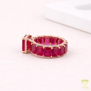 <b>Emerald</b> Cut Ruby Red Lab Grown Diamond Eternity <b>Ring</b> in 925 Sterling <b>Silver</b> Rose Gold Plated Fine Jewelry Gift - Product Image 4