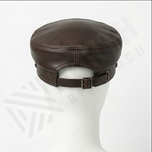 Estilo europeo Kepi Sombrero Cuero negro Sombreros elegantes Tienda en línea 100% Piel de cordero real Nuevo - Product Image 3