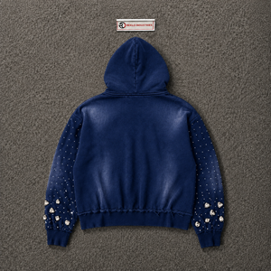 Sudadera con capucha y cremallera para hombre, estilo oversize, azul marino, con pedrería, estilo streetwear, diseño con bolsillos, corte regular, para otoño, en oferta - Product Image 6