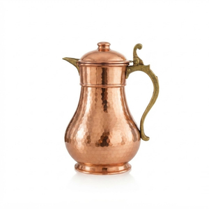 Handcrafted Pure Copper Pitcher with Lid Vintage Hammered Copper Water <b>Jug</b> with Brass Handle Traditional Drinkware for Hotel - Product Image 1