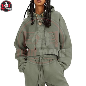 Newest Casual Wear Outfits Plain Long Sleeve <b>Top</b> Product Ladies <b>Crop</b> Hoodie And Jogger Sets Women Pullover Tracksuit Set - Product Image 5