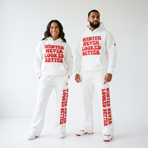 Conjunto Deportivo de Invierno Unisex con Sudadera y Pantalones de Chándal, Poliéster/Algodón, Felpa, Estampado Sólido - Product Image 6
