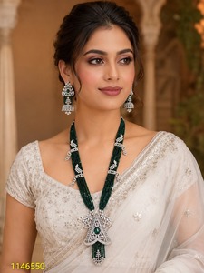 Conjunto de Collar con Colgante de Perlas Color Menta Acuática de Lujo con Acabado de Diamantes Americanos de Primera Calidad, Colección de Joyería para Bodas y Fiestas - Product Image 2