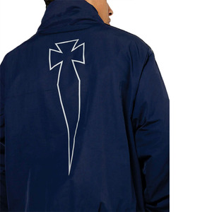 Chaqueta cortavientos personalizada para hombre, azul marino, con cremallera y pantalones deportivos a rayas, ropa deportiva de alta calidad, chaquetas de nailon al por mayor. - Product Image 5