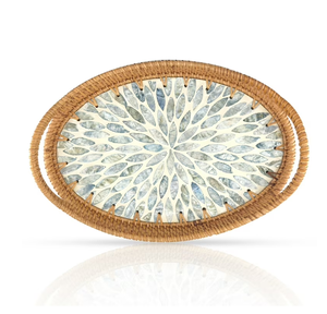 Plateau en rotin nacre de qualité supérieure, forme carrée, motif feuille, plateau de rangement et 2 pièces, meilleurs cadeaux - Product Image 5