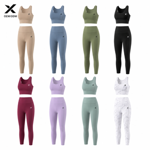 Ensemble de yoga 2 pièces pour femme, dos en Y, col rond, taille haute, longueur intégrale, sans couture, couleur unie, respirant, tenue d'entraînement OEM - Product Image 1