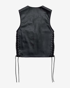Men's <b>Black</b> Fashion Leather <b>Vest</b> Moto Biker Style Collarless Button Closure Regular Fit Autumn Wear Trend - Product Image 6