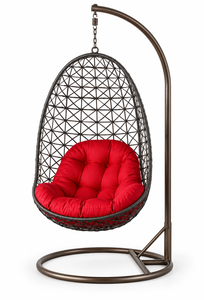 Contemporary Outdoor Hanging Chair with Red Cushion PE Rattan <b>Swing</b> Seat for Patio Use - Product Image 4