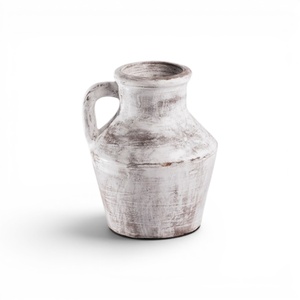 Antique Whitewashed <b>Ceramic</b> Jug <b>Vase</b> with Single Handle Rustic Pottery for Home Decor - Product Image 1