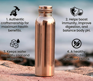Glossy Copper Water Bottle Hammered Finish Screw-On Lid Leakproof <b>Reusable</b> Travel <b>Mug</b> Unisex Luxury Design Single Wall 250ml - Product Image 6