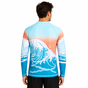 <b>Men</b> Eco Friendly <b>Compression</b> <b>Shirt</b> Quick Dry Customize Logo Sublimation Contrast Sleeves Print O-Neck Rash Guard Gym Breathable - Product Image 2